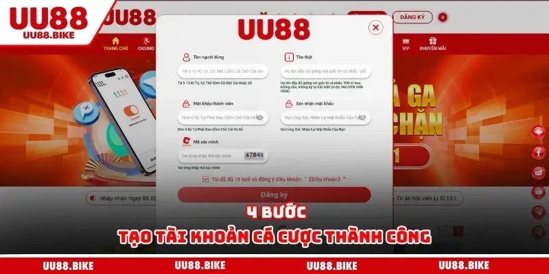 4 bước tạo tài khoản cá cược thành công